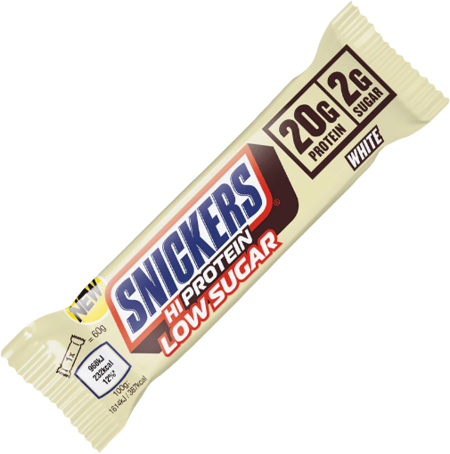 Poza cu Baton Snickers White Low Sugar High Protein 57g - Ciocolata Alba